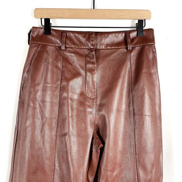 Jason Wu Faux Leather Wide‎ Leg Trousers Cropped Brown High Rise Pants Sz 8 - Picture 8 of 15